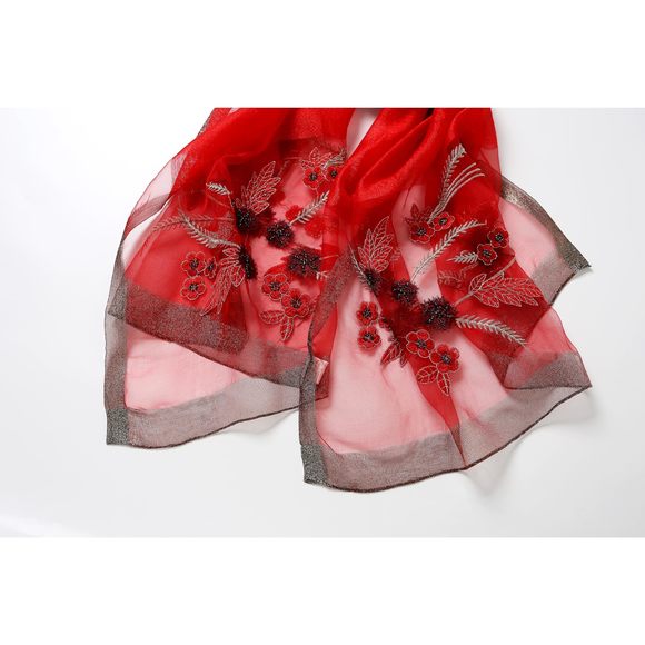 Silk Wool Scarf Shawl Wrap Sheer Floral Embroidery Lightweight For Women's🐞 - Picture 5 of 9